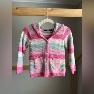 George Pink and Blue Striped Toddler Girl Hooded Knit Sweater Size 2-3 Years